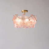 Elegant Pearl Pink Floral Glass Semi-Flush Mount Light Image - 17