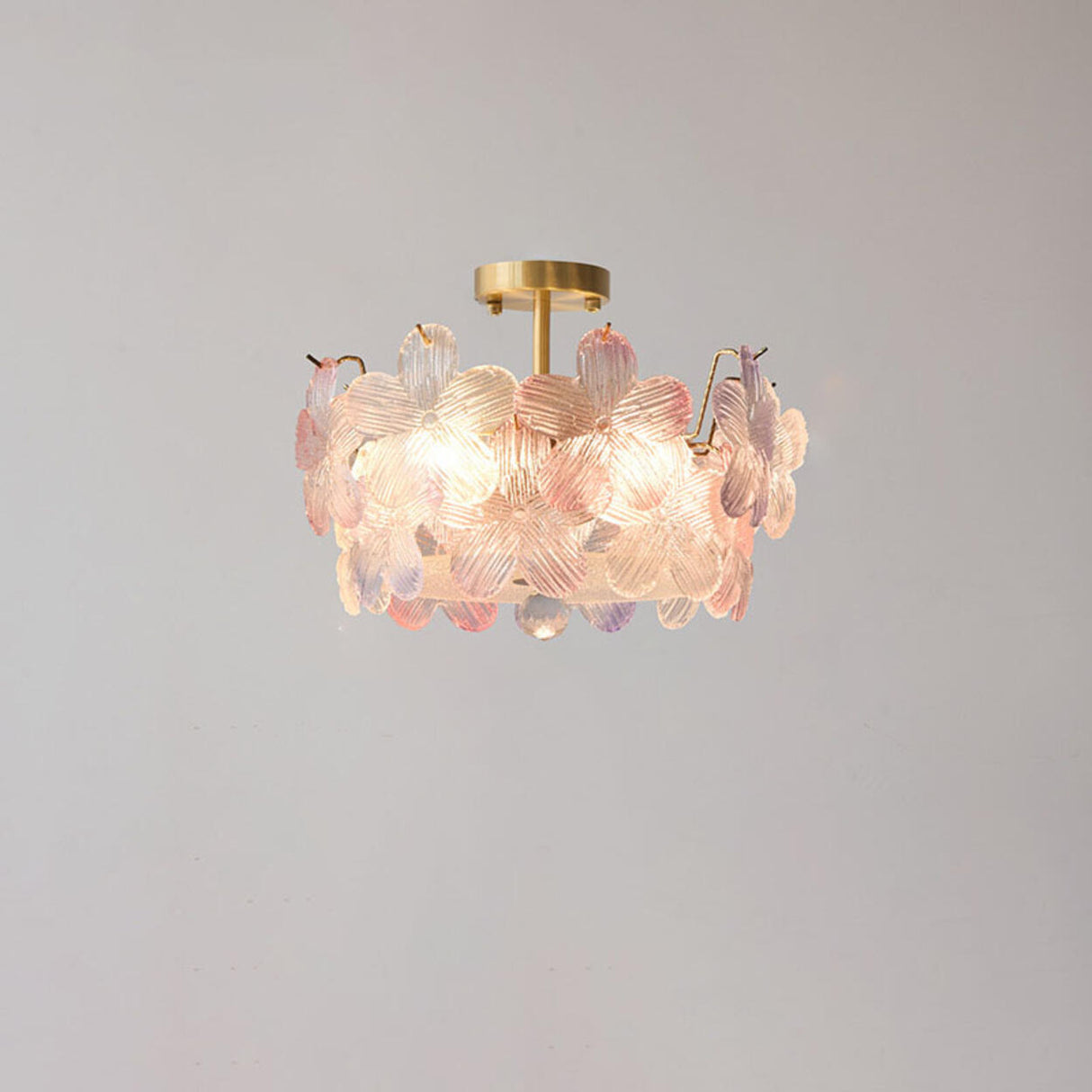 Elegant Pearl Pink Floral Glass Semi-Flush Mount Light Image - 18