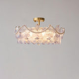 Elegant Pearl Pink Floral Glass Semi-Flush Mount Light Image - 19