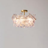 Elegant Pearl Pink Floral Glass Semi-Flush Mount Light Image - 2