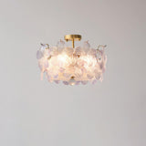 Elegant Pearl Pink Floral Glass Semi-Flush Mount Light Image - 22