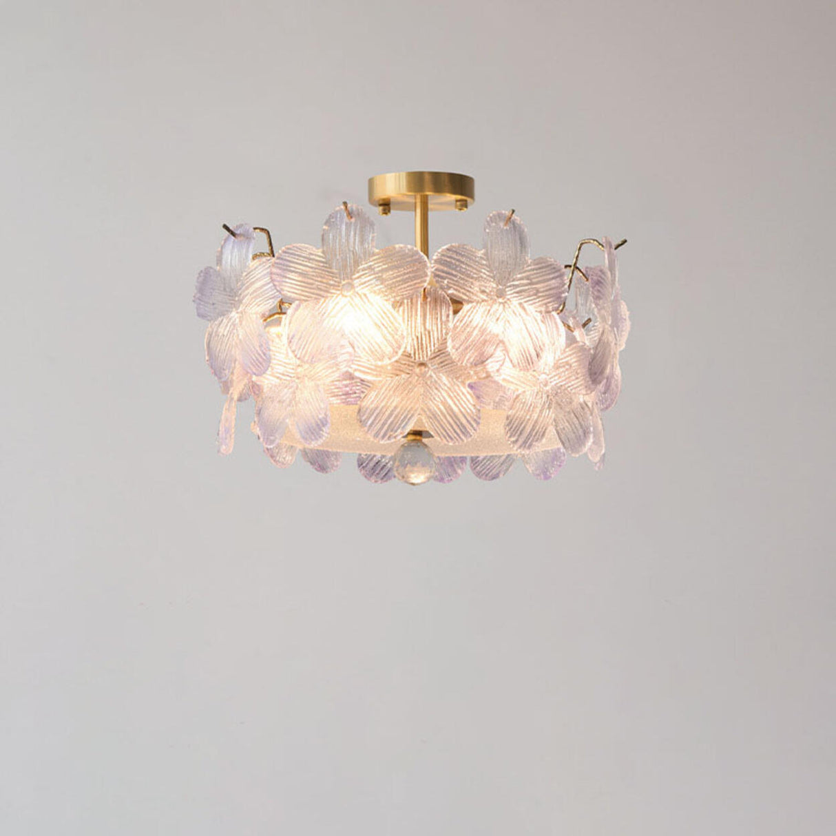 Elegant Pearl Pink Floral Glass Semi-Flush Mount Light Image - 23