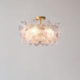 Elegant Pearl Pink Floral Glass Semi-Flush Mount Light Image - 23