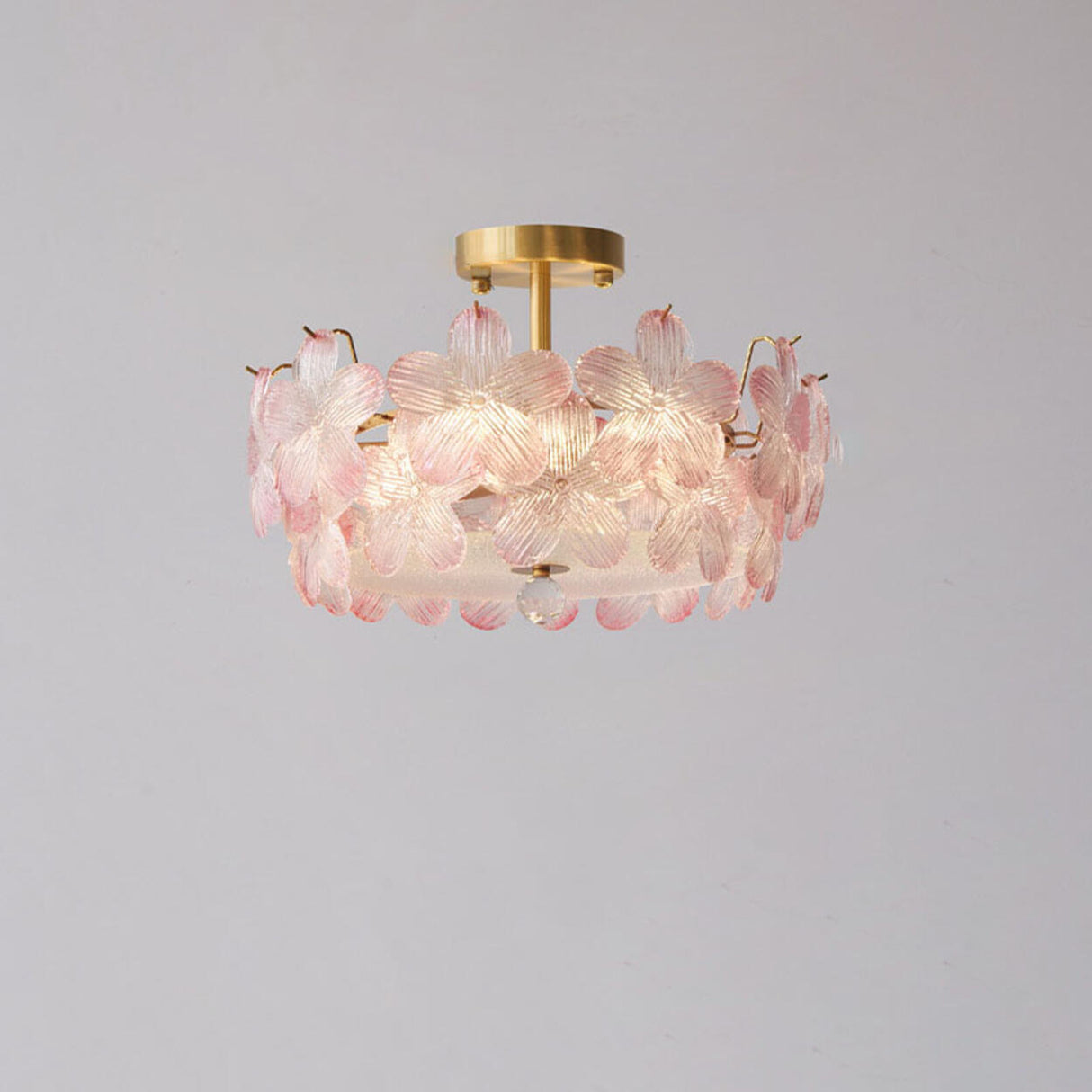 Elegant Pearl Pink Floral Glass Semi-Flush Mount Light Image - 24