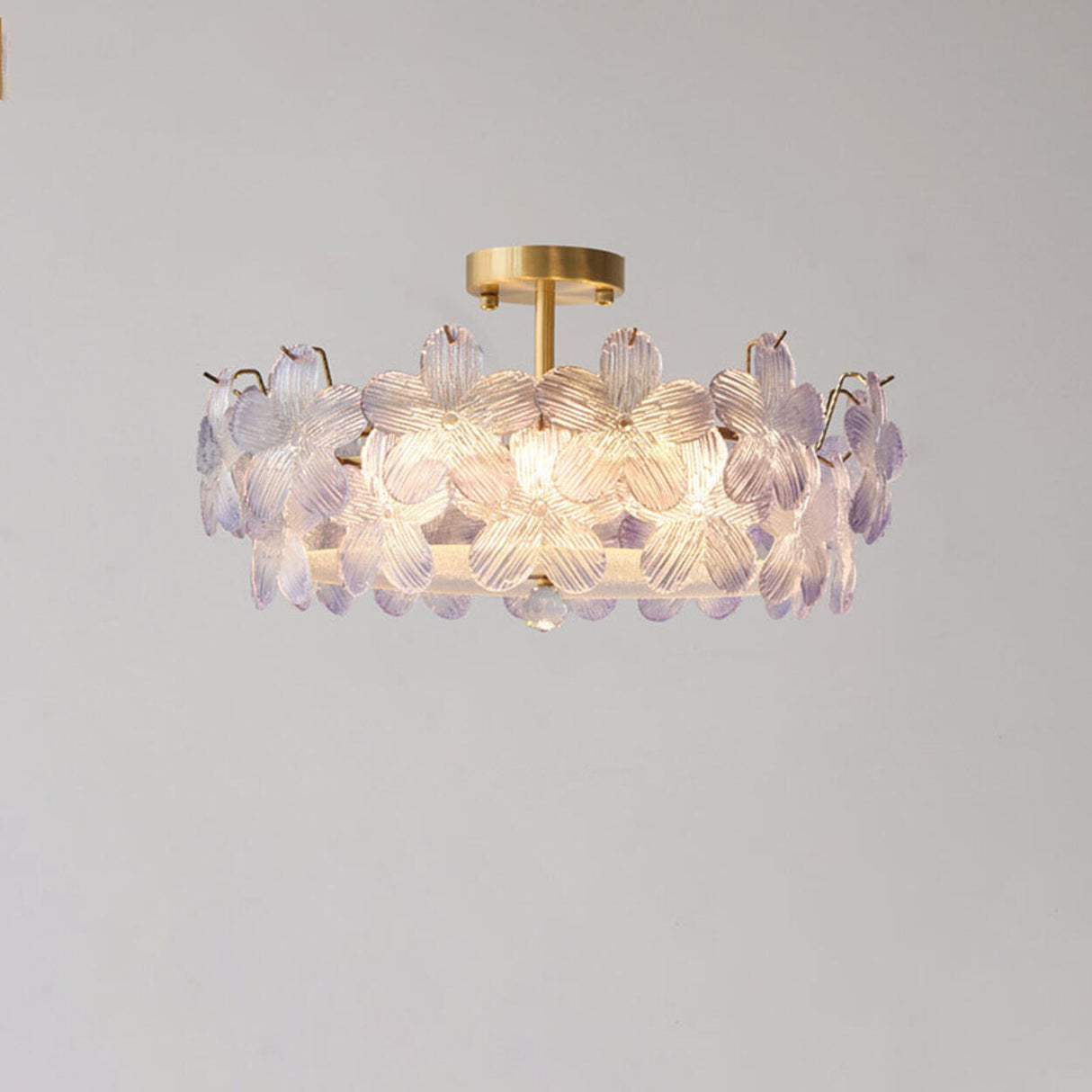 Elegant Pearl Pink Floral Glass Semi-Flush Mount Light Image - 25