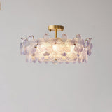 Elegant Pearl Pink Floral Glass Semi-Flush Mount Light Image - 25