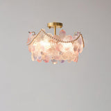 Elegant Pearl Pink Floral Glass Semi-Flush Mount Light Image - 4