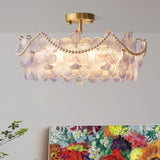 Elegant Pearl Pink Floral Glass Semi-Flush Mount Light Image - 5