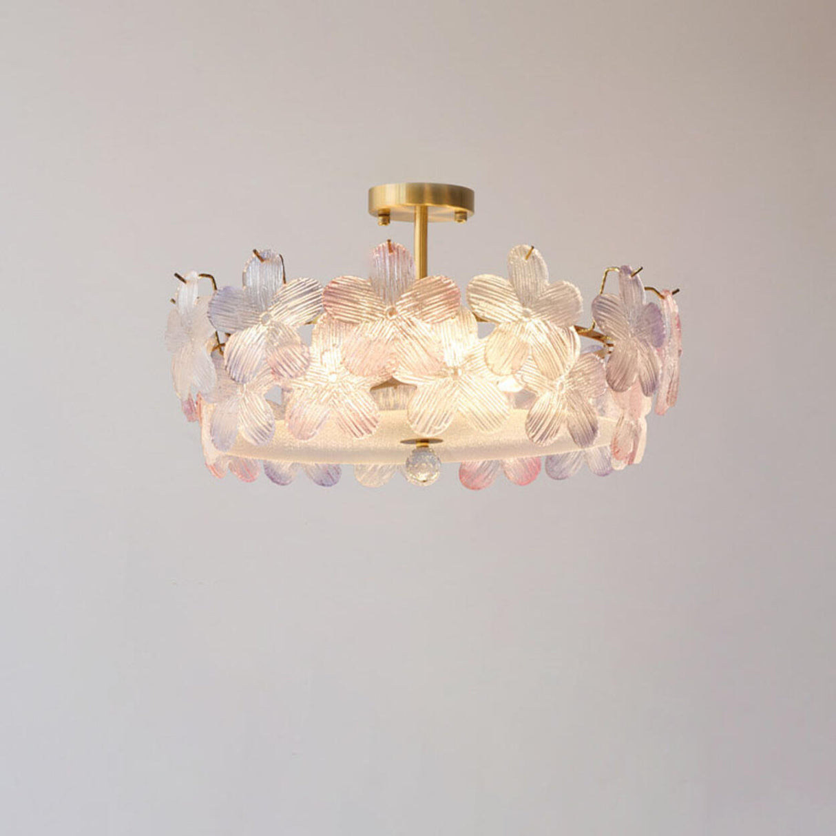 Elegant Pearl Pink Floral Glass Semi-Flush Mount Light Image - 6