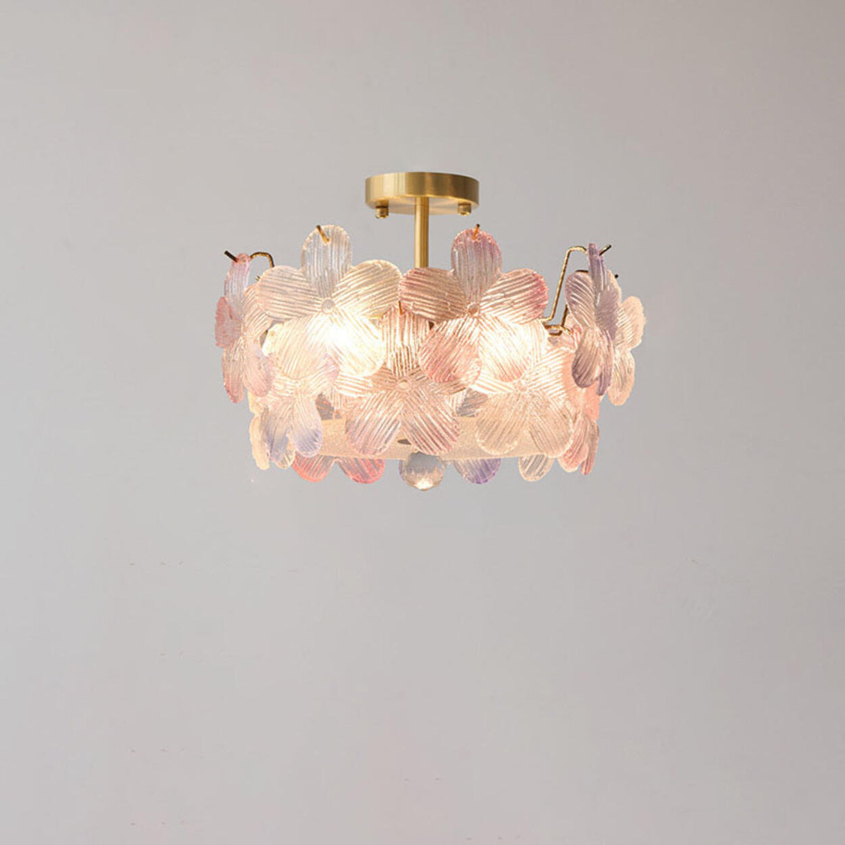 Elegant Pearl Pink Floral Glass Semi-Flush Mount Light Image - 7