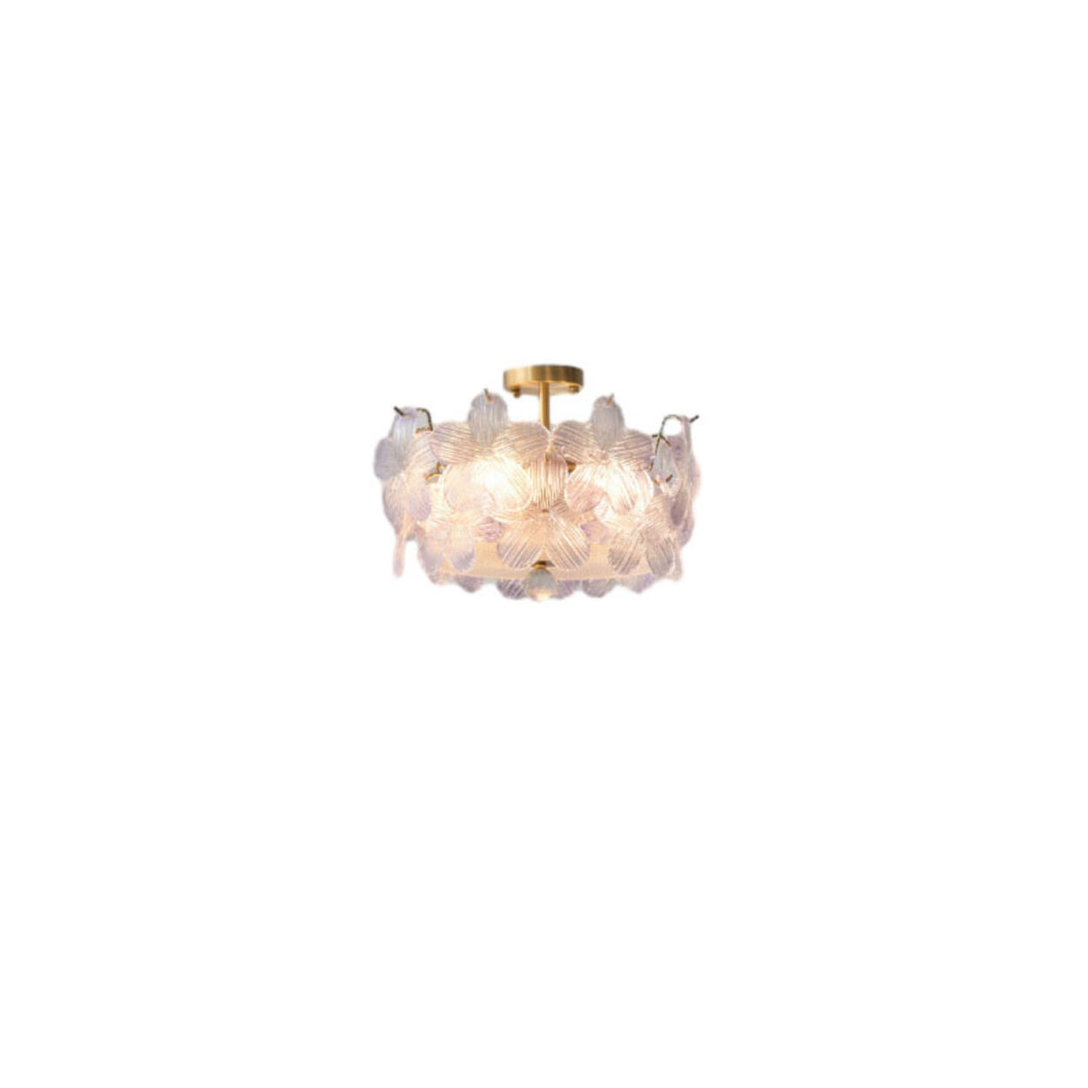 Elegant Pearl Pink Floral Glass Semi-Flush Mount Light Image - 9