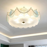 Elegant Pearl Round Glass Semi-Flush Mount Ceiling Lamp Image - 11