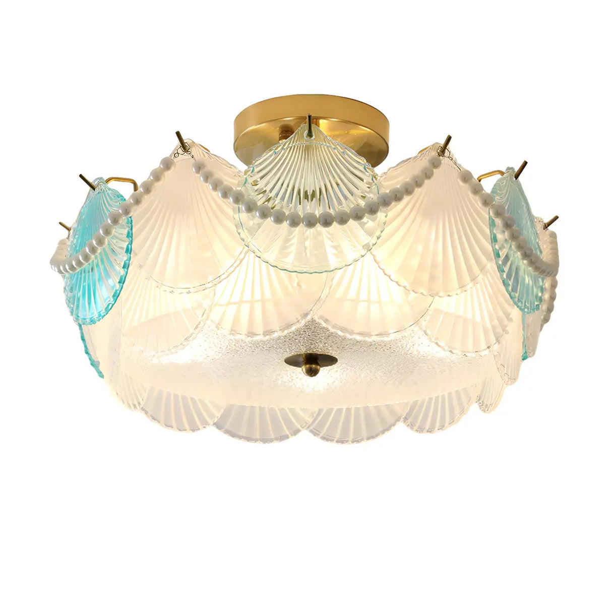 Elegant Pearl Round Glass Semi-Flush Mount Ceiling Lamp Image - 5