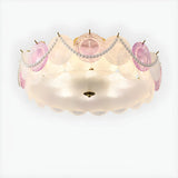 Elegant Pearl Round Glass Semi-Flush Mount Ceiling Lamp Image - 6