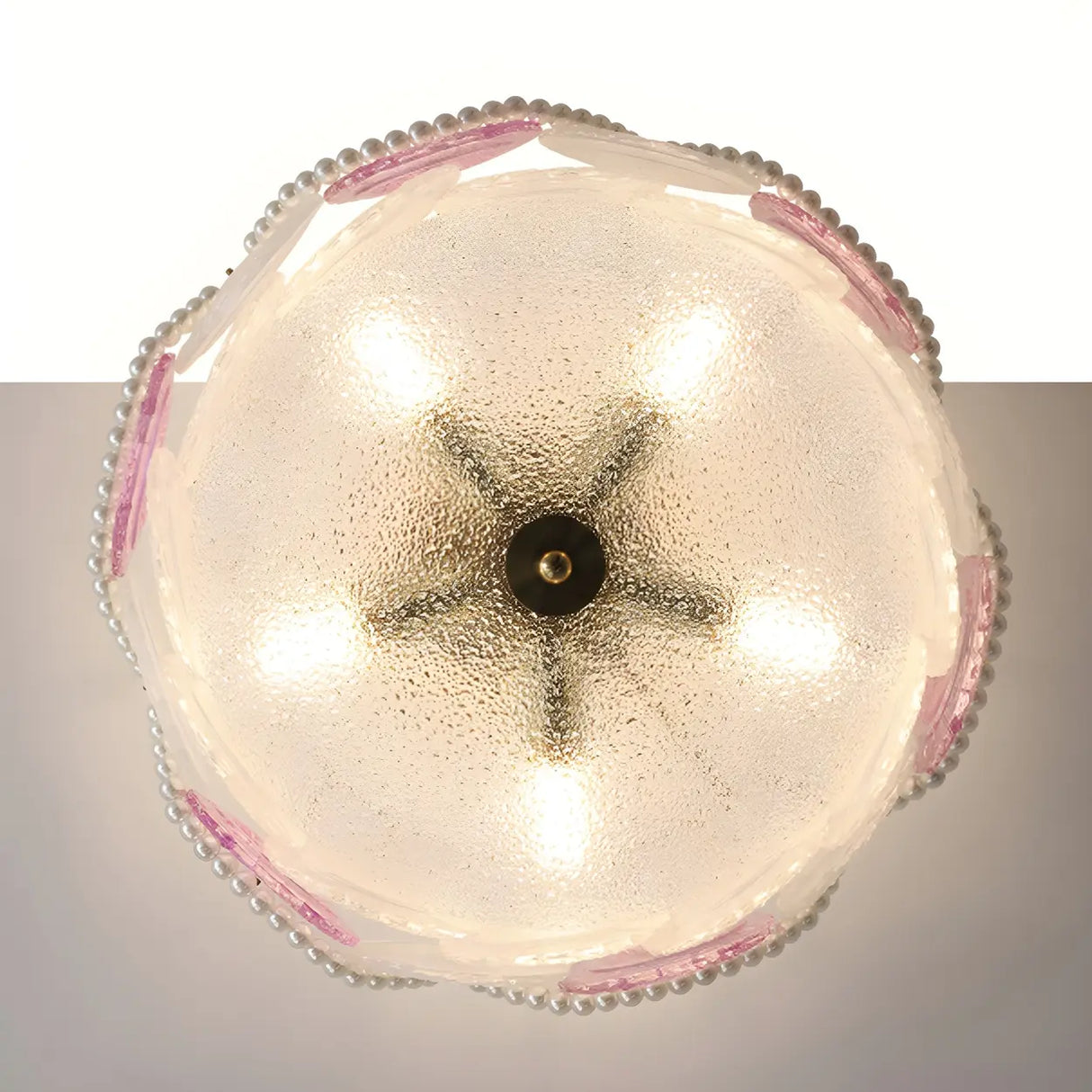 Elegant Pearl Round Glass Semi-Flush Mount Ceiling Lamp Image - 7