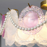 Elegant Pearl Round Glass Semi-Flush Mount Ceiling Lamp Image - 9