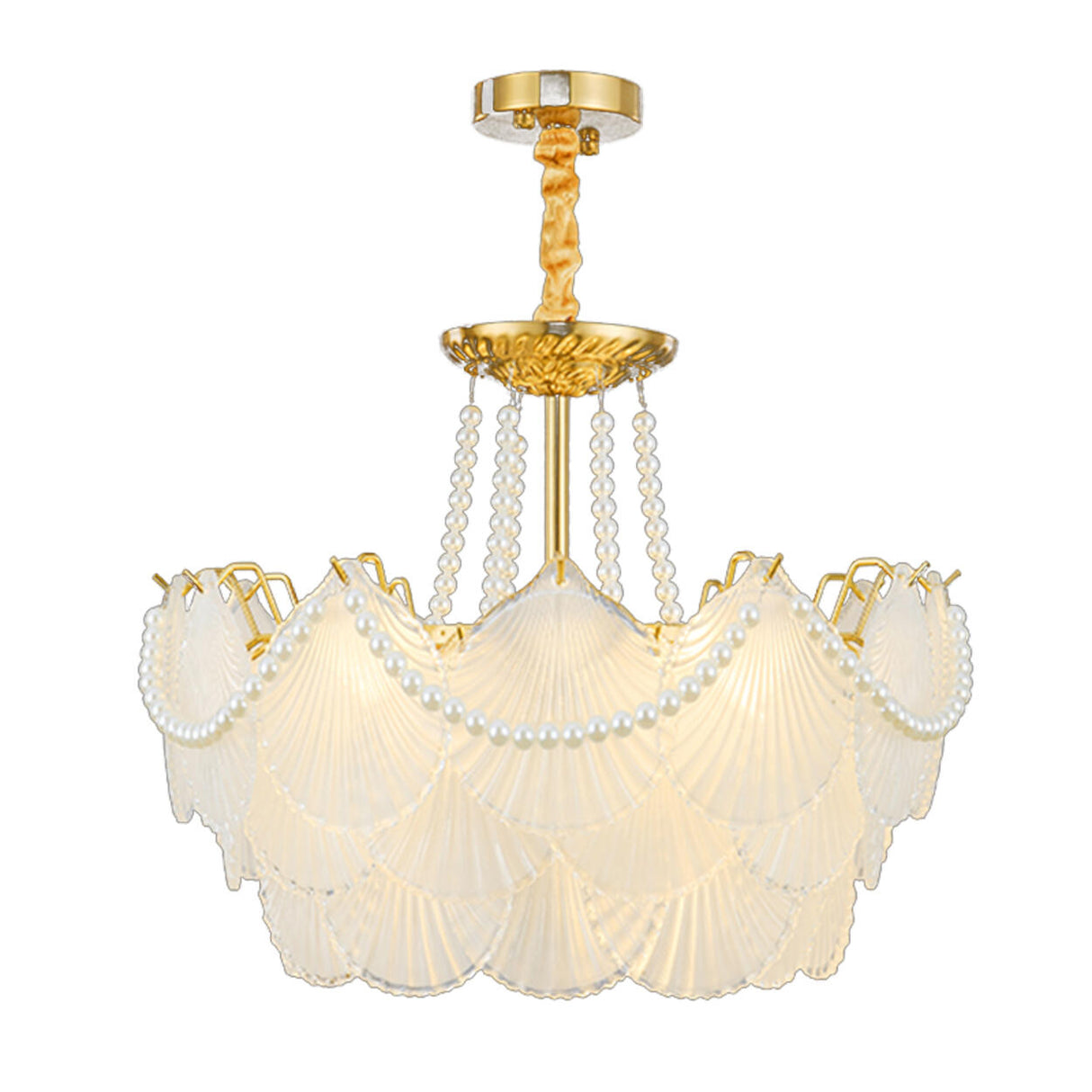 Elegant Pearl Shell Tiered Frosted Glass Pendant Chandelier Image - 10