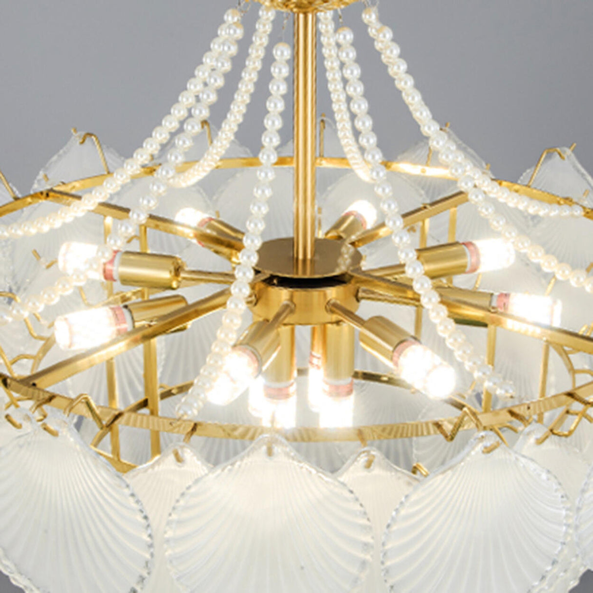 Elegant Pearl Shell Tiered Frosted Glass Pendant Chandelier Image - 12