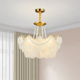 Elegant Pearl Shell Tiered Frosted Glass Pendant Chandelier Image - 2