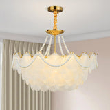 Elegant Pearl Shell Tiered Frosted Glass Pendant Chandelier Image - 9