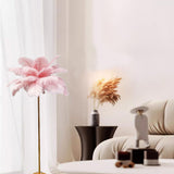 Elegant Pink Feather and Gold Stand Metal Floor Lamp Image - 1