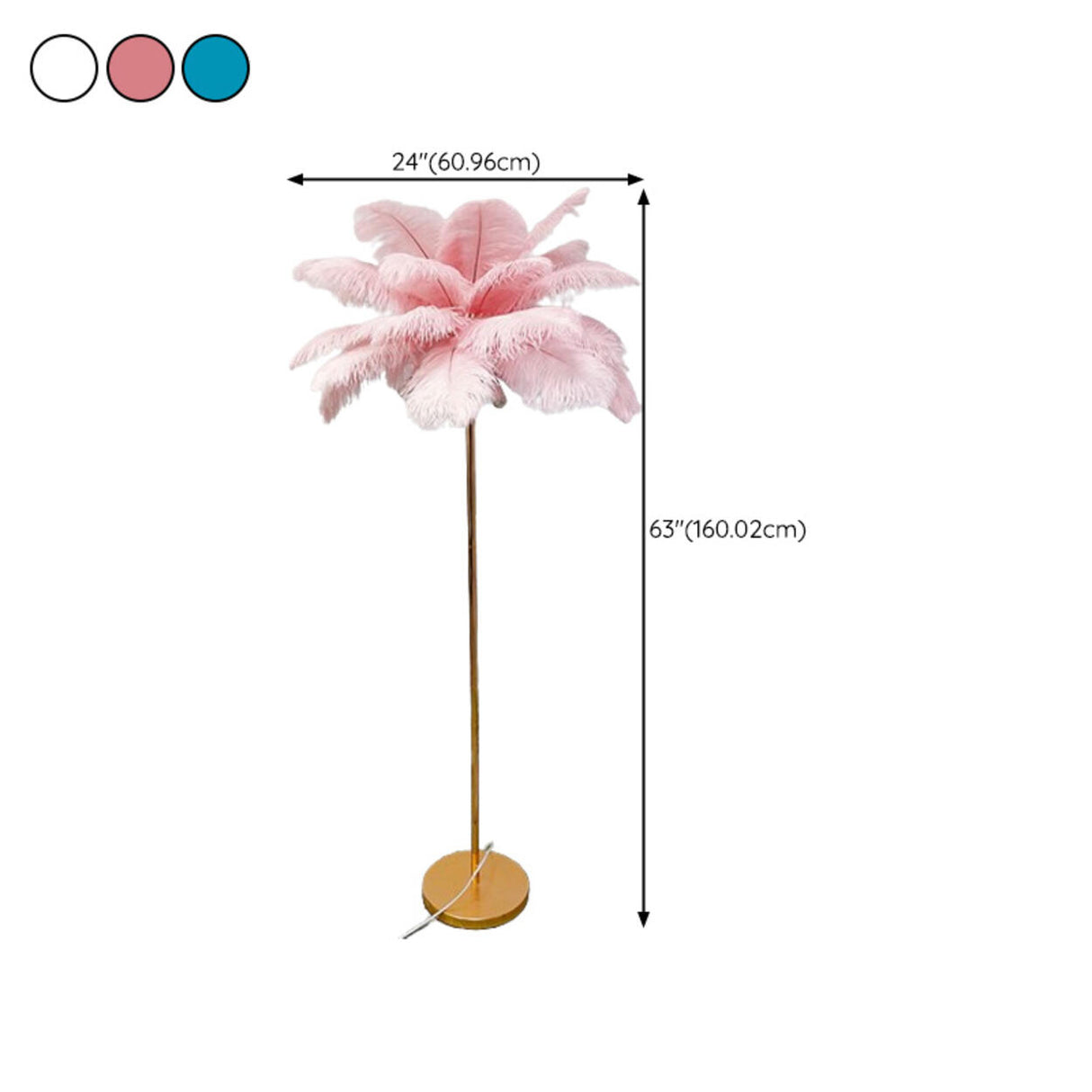 Elegant Pink Feather and Gold Stand Metal Floor Lamp 