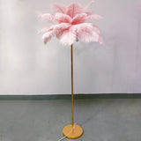 Elegant Pink Feather and Gold Stand Metal Floor Lamp Image - 2