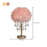 Elegant Pink Feather Crystal Pendant Decor Table Lamp #size