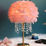 Elegant Pink Feather Crystal Pendant Decor Table Lamp Image - 2