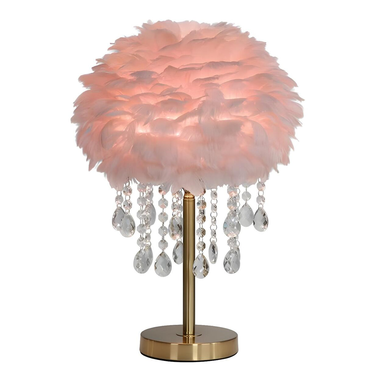 Elegant Pink Feather Crystal Pendant Decor Table Lamp Image - 5