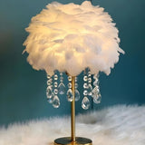 Elegant Pink Feather Crystal Pendant Decor Table Lamp Image - 6