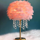 Elegant Pink Feather Crystal Pendant Decor Table Lamp Image - 7