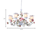 Elegant Pink Rose White Glass Flower Round Chandelier #size