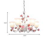 Elegant Pink Rose White Glass Flower Round Chandelier Image - 15