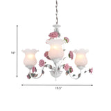 Elegant Pink Rose White Glass Flower Round Chandelier Image - 16