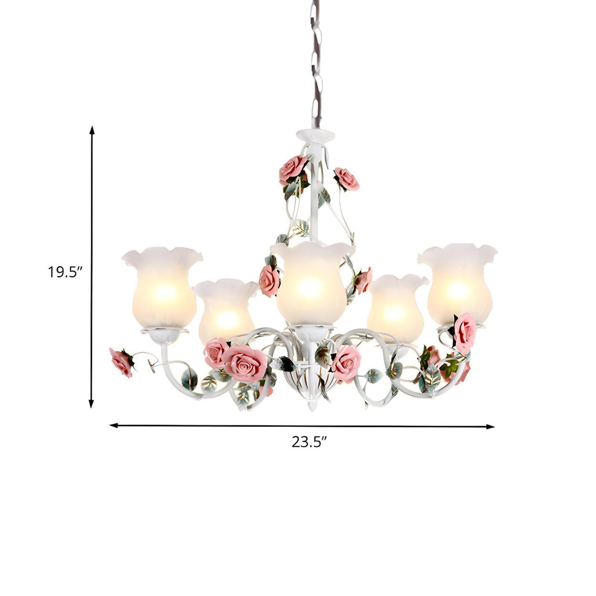 Elegant Pink Rose White Glass Flower Round Chandelier Image - 17