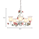 Elegant Pink Rose White Glass Flower Round Chandelier Image - 17