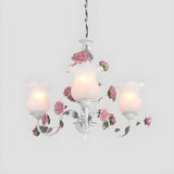 Elegant Pink Rose White Glass Flower Round Chandelier Image - 4