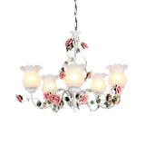 Elegant Pink Rose White Glass Flower Round Chandelier Image - 7