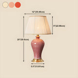 Elegant Pink Silk Shade Ceramic Bedroom Table Lamp #size