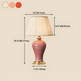 Elegant Pink Silk Shade Ceramic Bedroom Table Lamp Image - 17