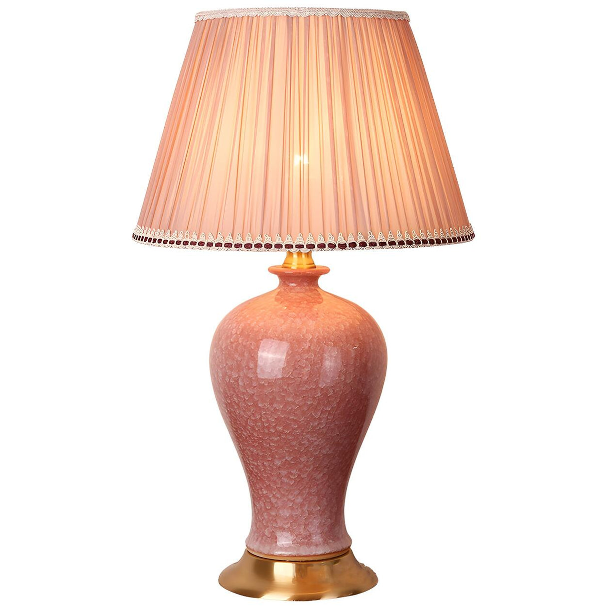 Elegant Pink Silk Shade Ceramic Bedroom Table Lamp Image - 5