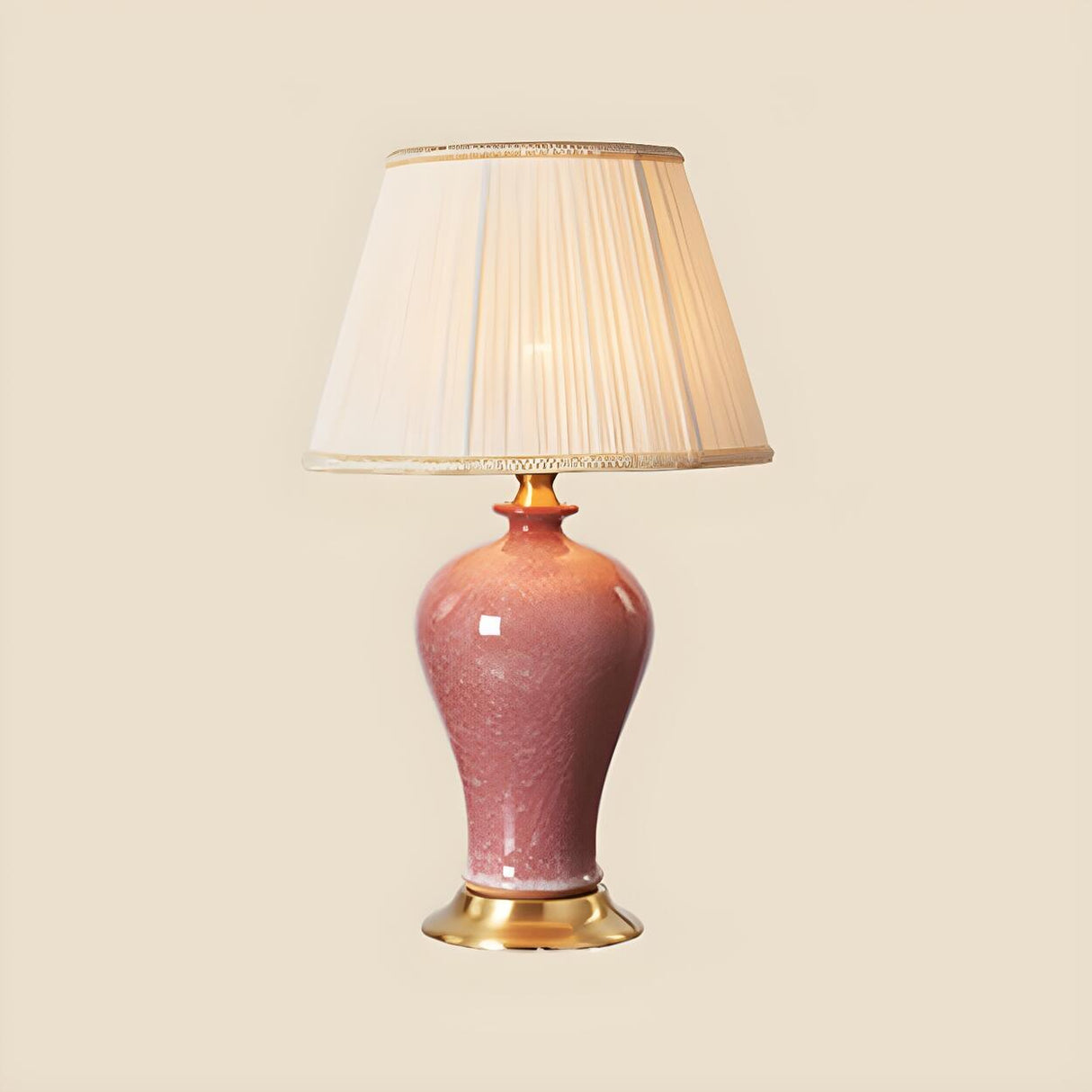 Elegant Pink Silk Shade Ceramic Bedroom Table Lamp Image - 6