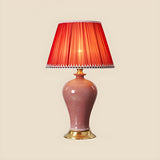 Elegant Pink Silk Shade Ceramic Bedroom Table Lamp Image - 7