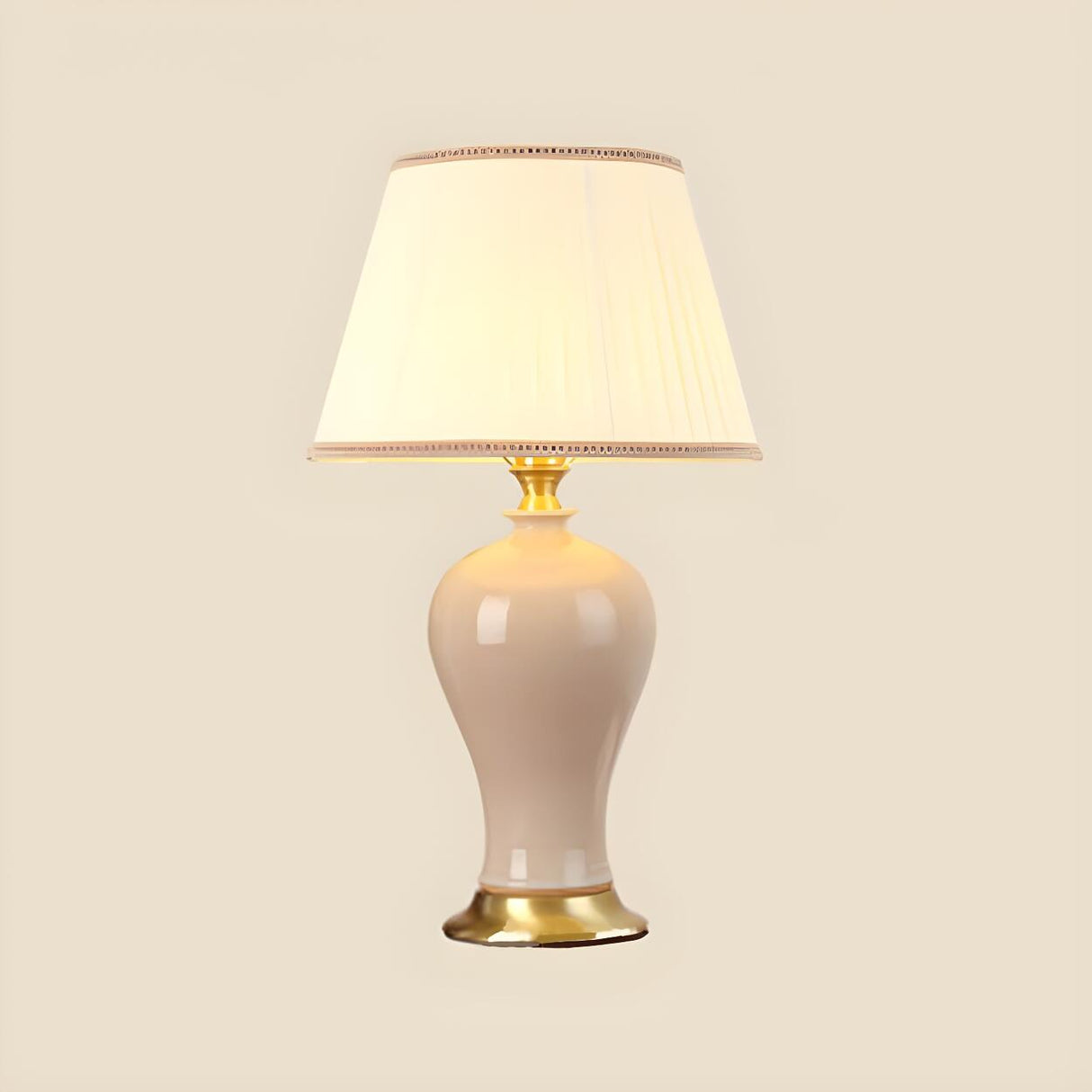 Elegant Pink Silk Shade Ceramic Bedroom Table Lamp Image - 9