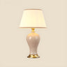 Elegant Pink Silk Shade Ceramic Bedroom Table Lamp Image - 9