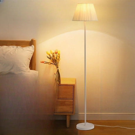 Elegant Pleated Beige Cone Curved Metal Floor Lamp Image - 2