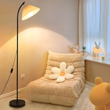 Elegant Pleated Beige Cone Curved Metal Floor Lamp Image - 5