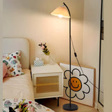 Elegant Pleated Beige Cone Curved Metal Floor Lamp Image - 6