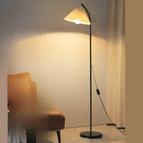 Elegant Pleated Beige Cone Curved Metal Floor Lamp Image - 9